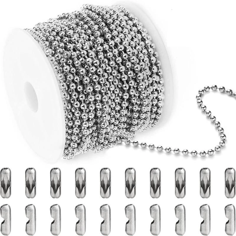 

91AC Stainless Steel Ball Chains Adjustable Pull Chain Bead with 20 PCS Matching Connectors for Jewelry Making Rustproof