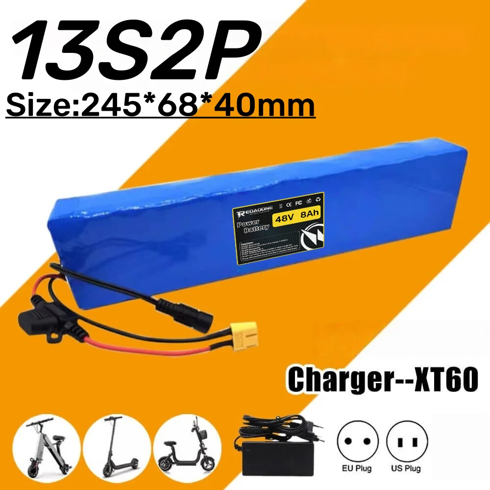 

48V 8Ah 13S2P 18650 lithium battery pack with built-in BMS,suitable for 150-350W scooter car and motorcycle DIY kit power supply