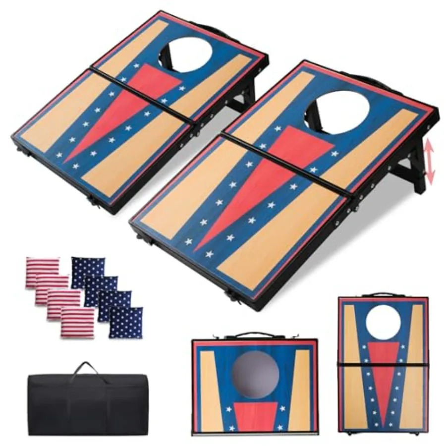 Portable Cornhole Board Set24 x 16 in Corn Hole Games Adjustable Angle and Dual Modes Child/Adult for Free Switch Extra-Thick M