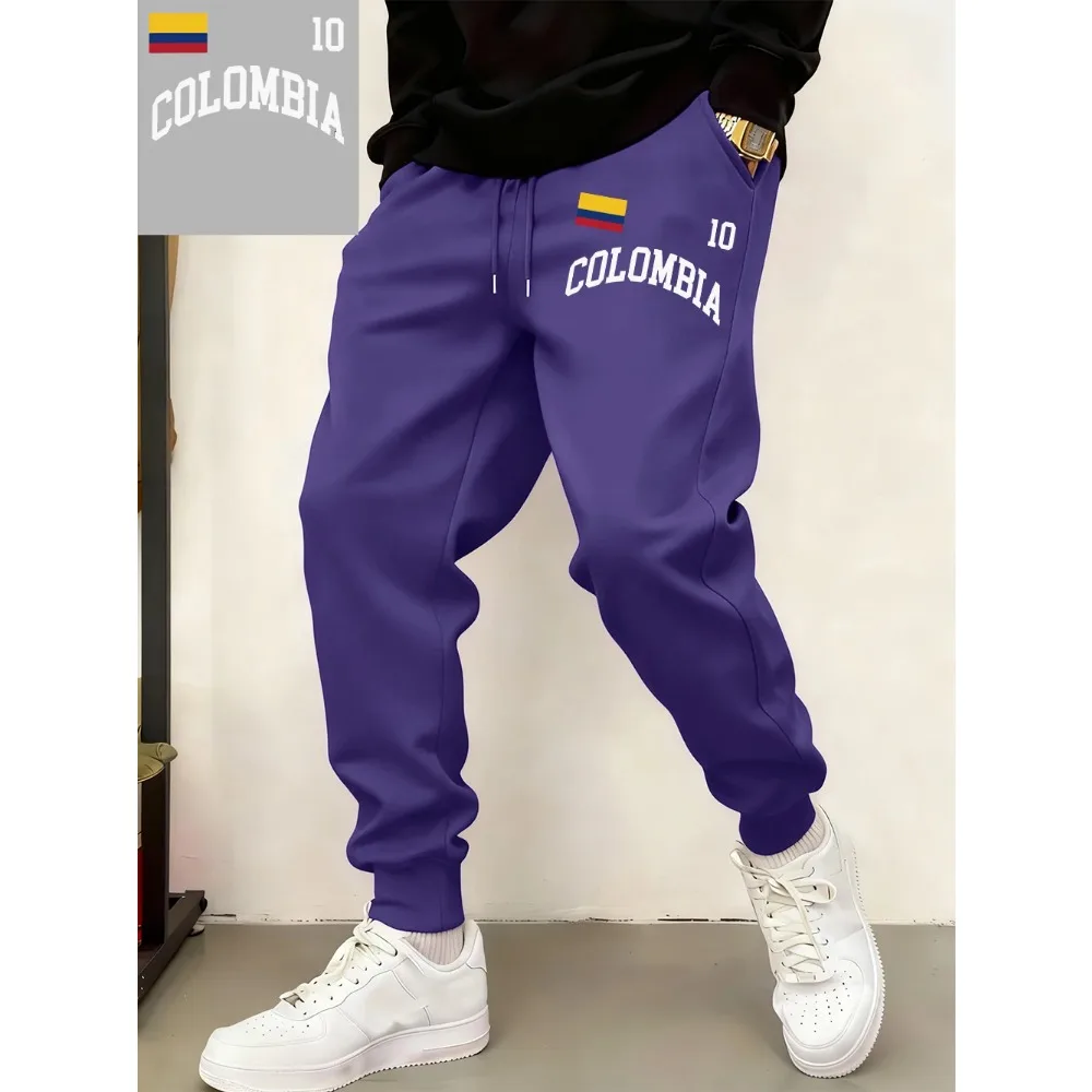 

Colombia Flag Letter Print Sweatpants Mens Basics Fleece Warm Trousers Casual Oversized Pocket Jogger Pants Winter Male Clothes