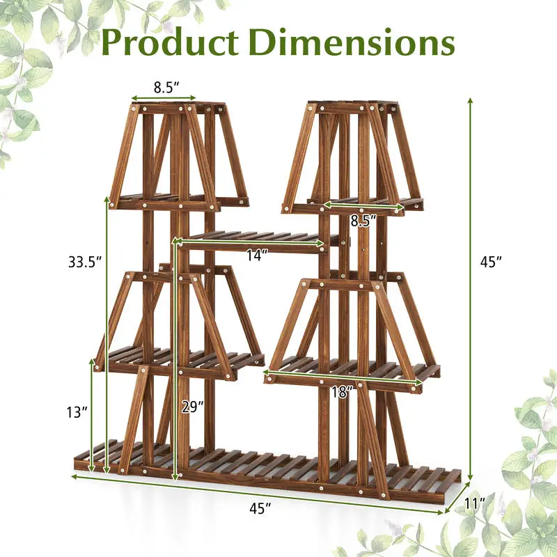 Wooden Plant Stand 114 Cm, 5-Tier Vertical Flower Shelf With 10 Pot Spaces, Fir Wood, For Living Room, Balcony, Conservatory, Indoor Outdoor