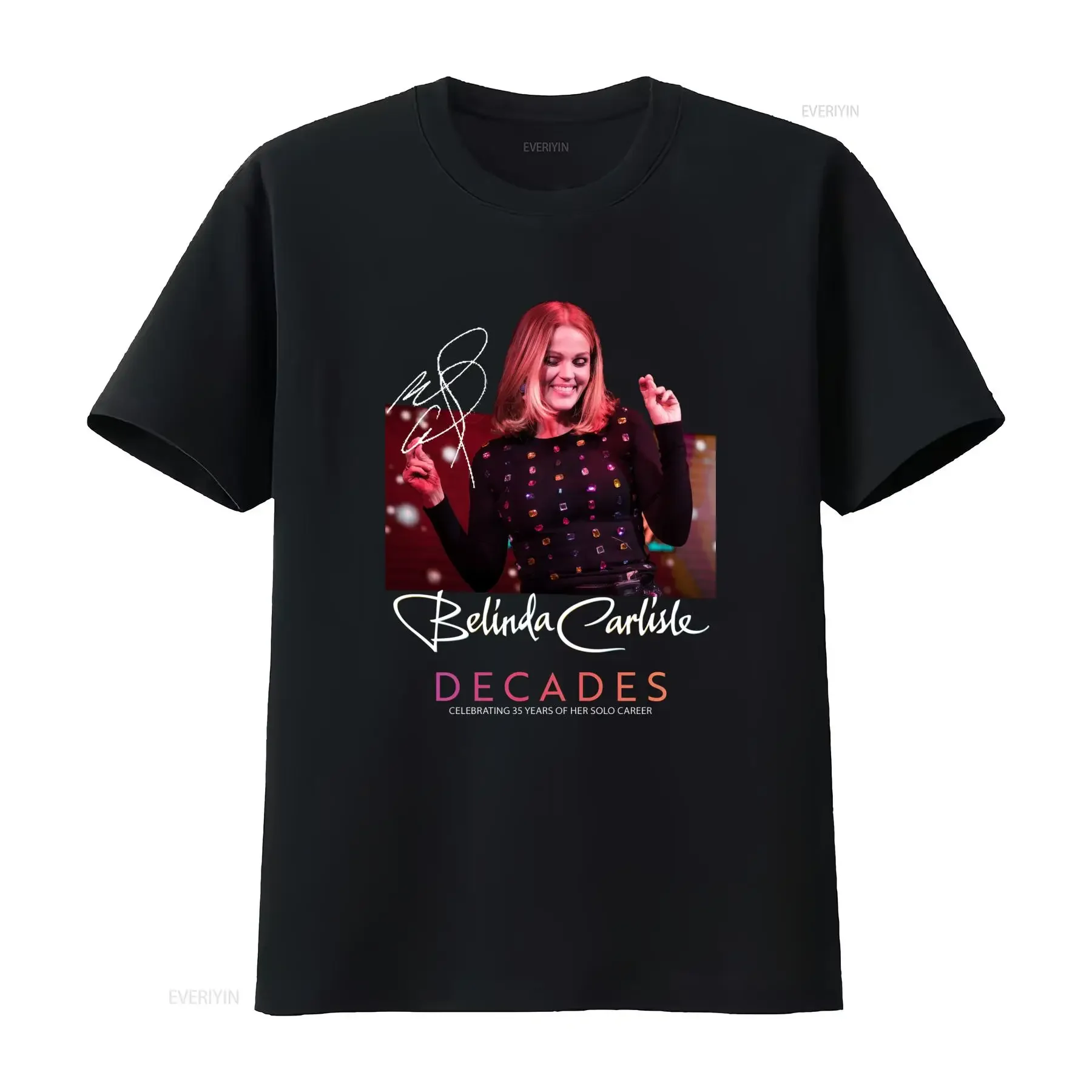 Camiseta negra de la gira 'Decades' de Belinda Carlisle 2023, de algodón, que celebra los 35 años de su carrera independiente, disponible en todas las tallas, estilo vintage