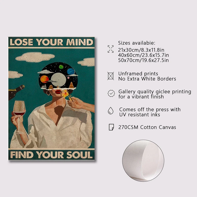Lose Your Mind Find Your Soul Print Poster Vintage Posters Music-Inspired Wall Art Retro Poster Prints Living Room Bedroom Decor