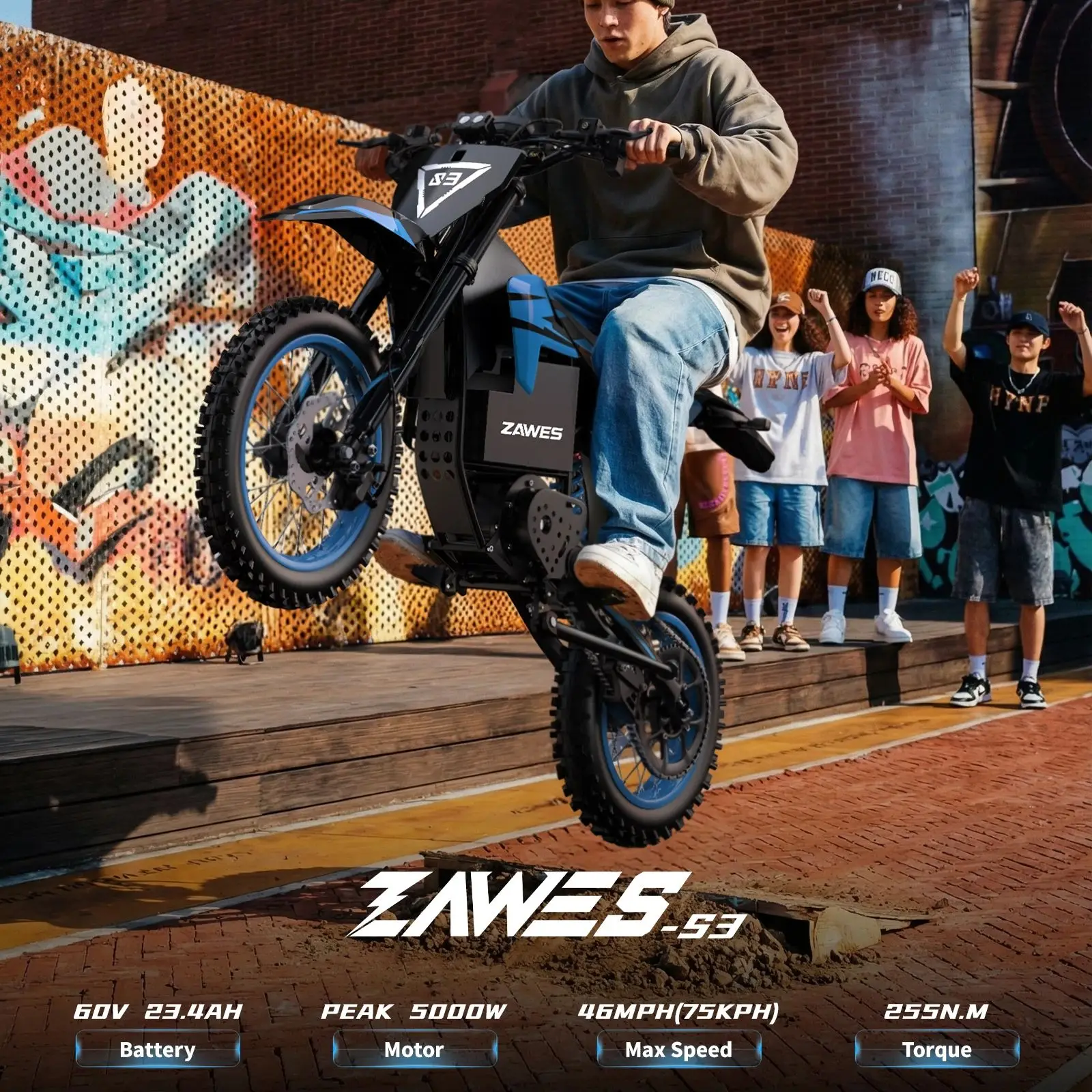 

Electric Motorcycle ZAWES S3 60V 23.4AH E-Cross Bike Hydraulic brakes 46MPH 2000W Mountain Off-Road Ebike