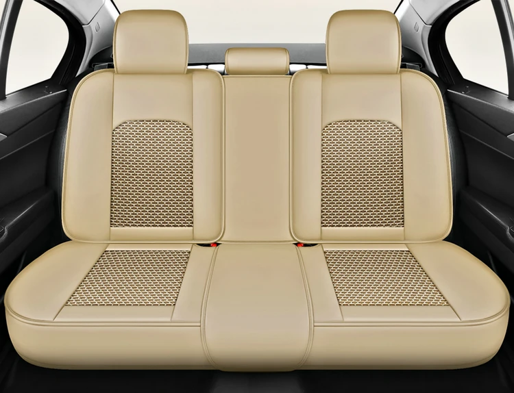5-Sitzer Autositzbezug, Neues Nappa-Leder mit Eisseide, Feste Lendenwirbelstütze, Ganzjährig Universal, Passend für die Meisten Autos – Detail 24