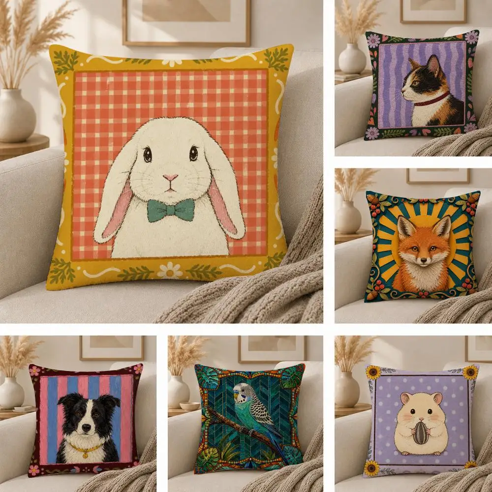 Cute Animal Wall Art Gift Cushion Cover  Plush Fabric Soft Double Sided Print Sofa Cushion Cover Throw Pillow Covers
