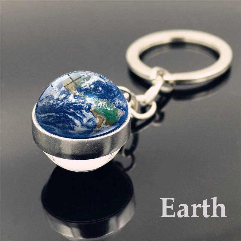 Solar System Planet Key Ring Galaxy Nebula Space Key Chains Moon Earth Double Side Glass Ball Key Chain Pendant Birthday Gift