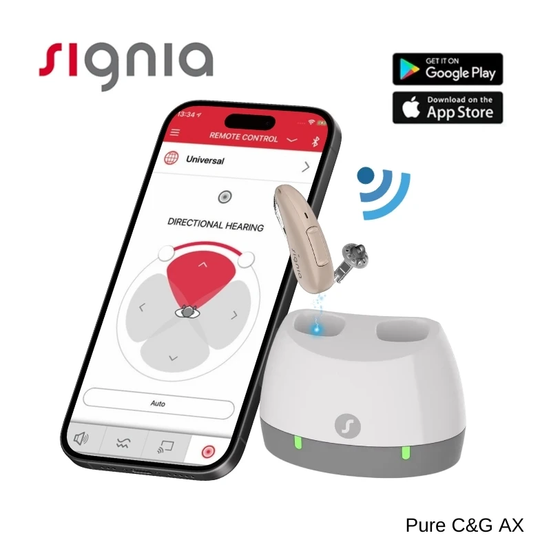 Signia Pure C&G AX Hearing Aids Rechargeable Bluetooth IP68 waterproof Supports IPhone（MFI）/Android（ASHA）110dB Small RIC machine