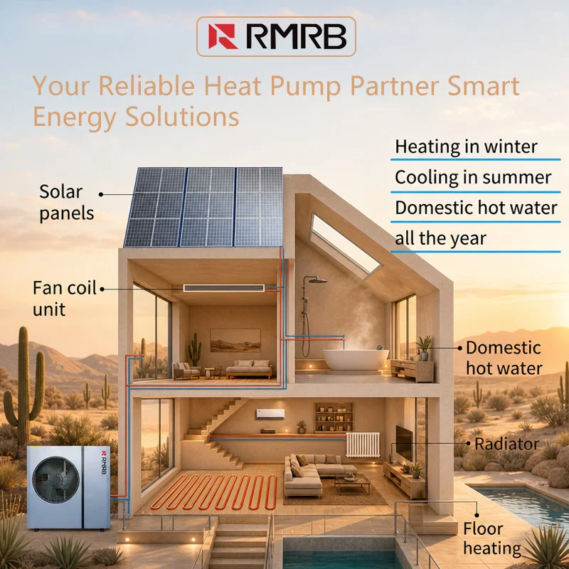 8.2kW R32 A+++ DC Inverter Air Source Heat Pump Monoblock Heating Cooling DHW WiFi Control For Home