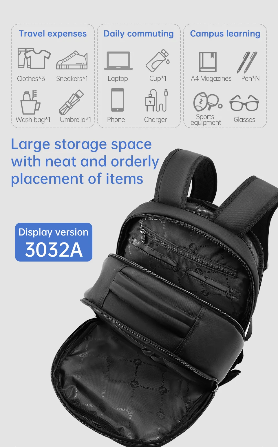 Tigernu Herren Rucksack 15 17 19 Zoll Laptop Rucksack für Männer für Frauen Business Rucksack Schultasche Reiserucksack Taschen Rucksack – Detail 11