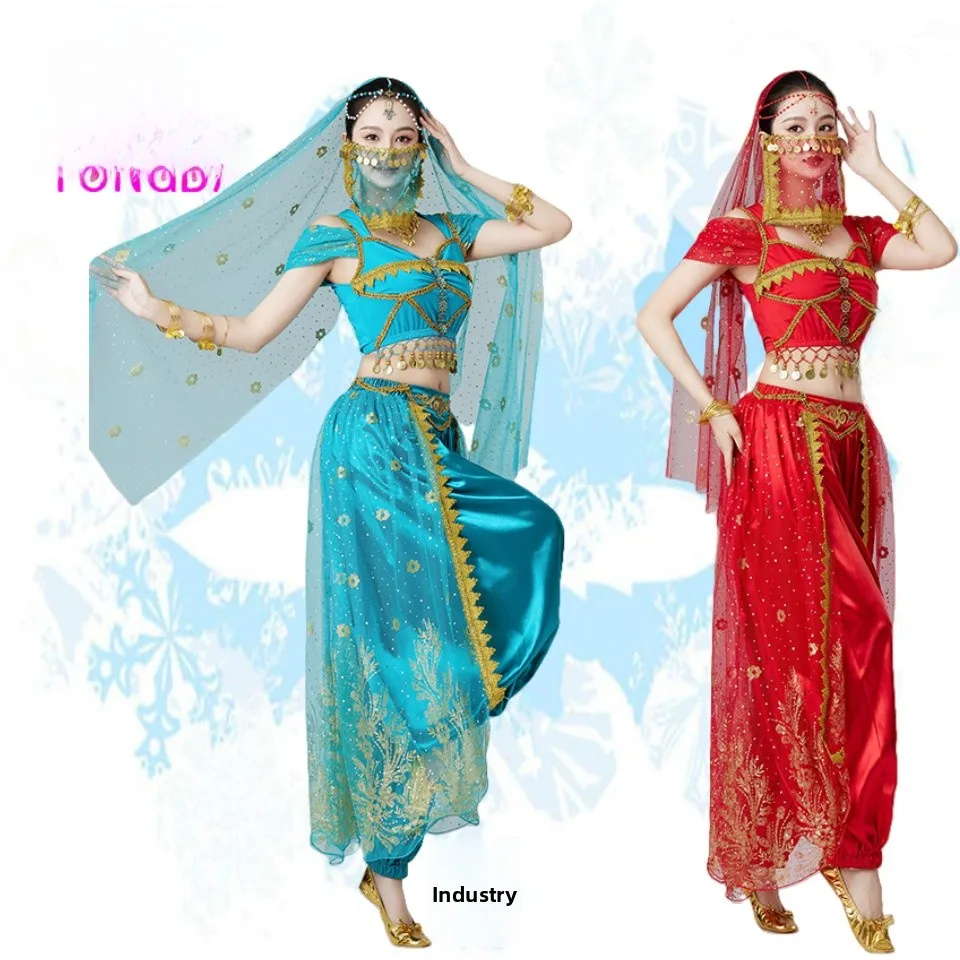 

Костюм для выступления на Хэллоуин, Аладдин, Жасмин, принц, тренировочный костюм для танца живота, комплект танцевального выступления Тан Динас