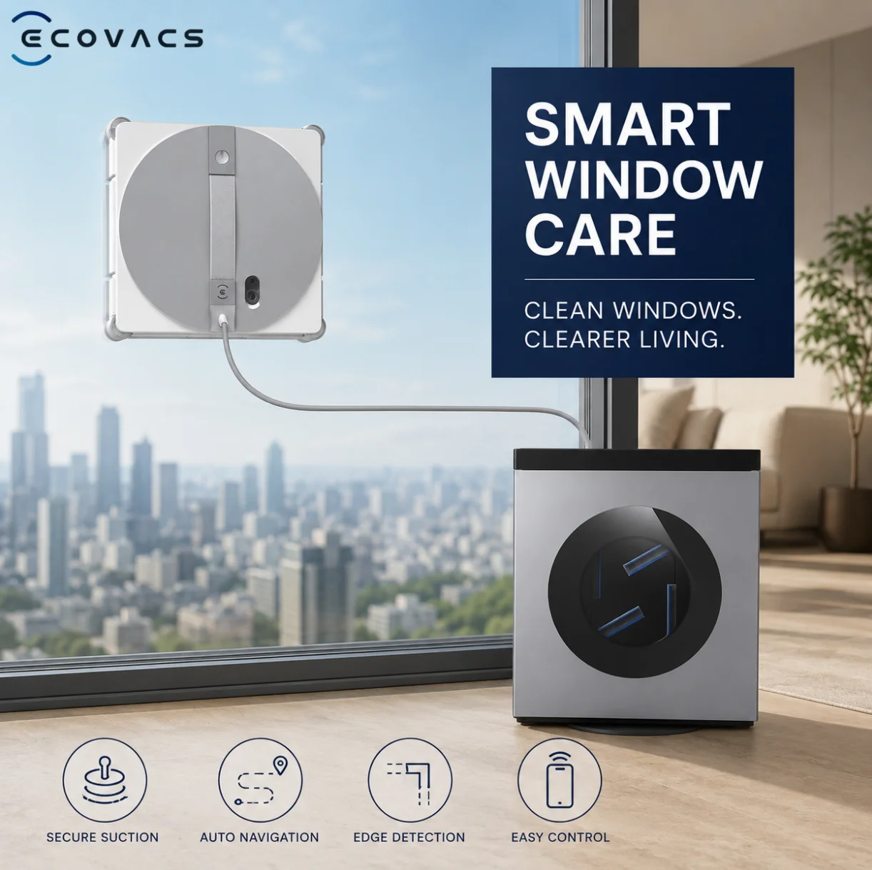 ECOVACS WINBOT W3 Omni Robot Window Cleaner with Auto-Clean & Multi-Functional Station Win-SLAM 5.0 Smart Navigation For Home