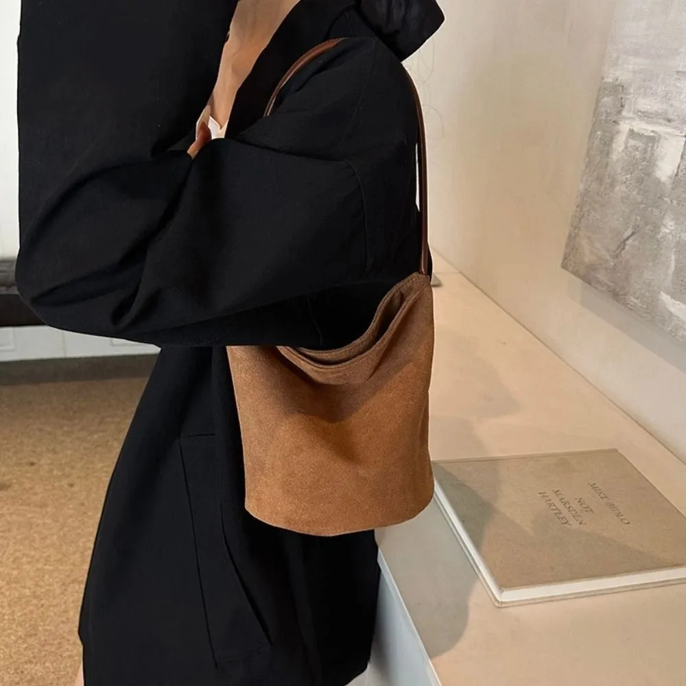 

Повседневная замшевая сумка-ведро из искусственной кожи, простая модная бархатная сумка на плечо, большая вместительная сумка-тоут из искусственной кожи, уличная одежда