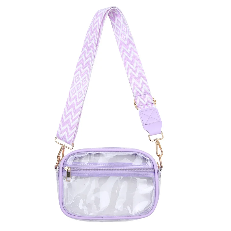 

Women PVC Shoulder Bag Female Stadium Approved Clear Crossbody Bags Water Resistant Adjustable Embroidery Strap Square Handbag