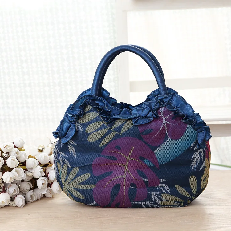 Lace Flower Ethnic Style Drawstring Embroidered bag Korean women\'s handbag Mommy bag Solid lace girls zipper handbag