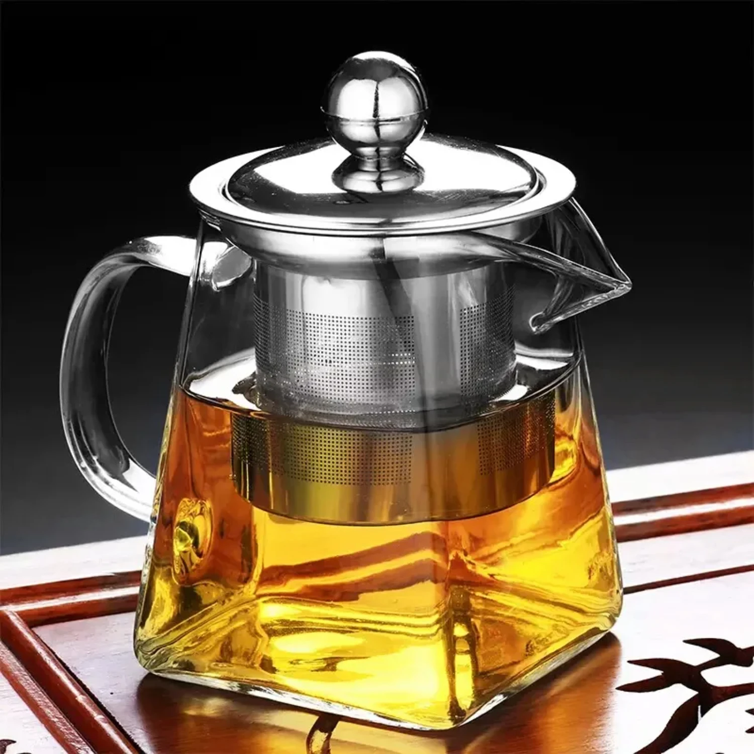 Clear Glass Tea Infuser Kettle 350/550/750ML, Household Teaware with Heat Resistant Stainless Steel Infuser