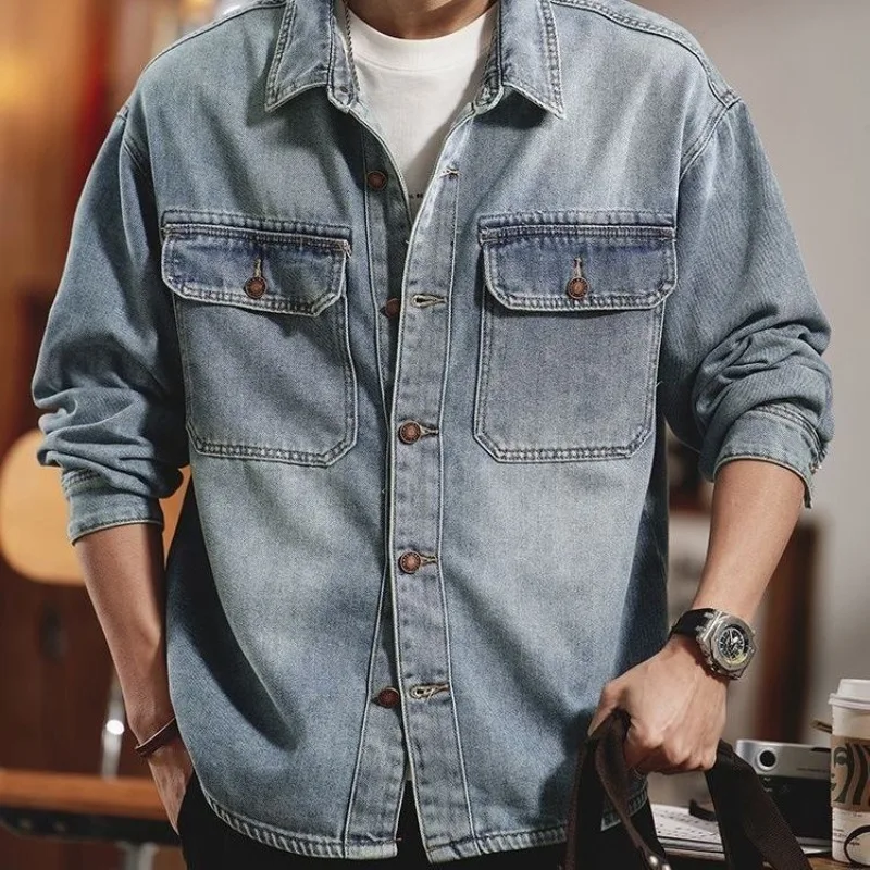 Autumn Button Men's Denim Jacket Lxury Original Clothing New in Loose Outwear Korea Branded Low Price Y2k Casual Male Jean Coats