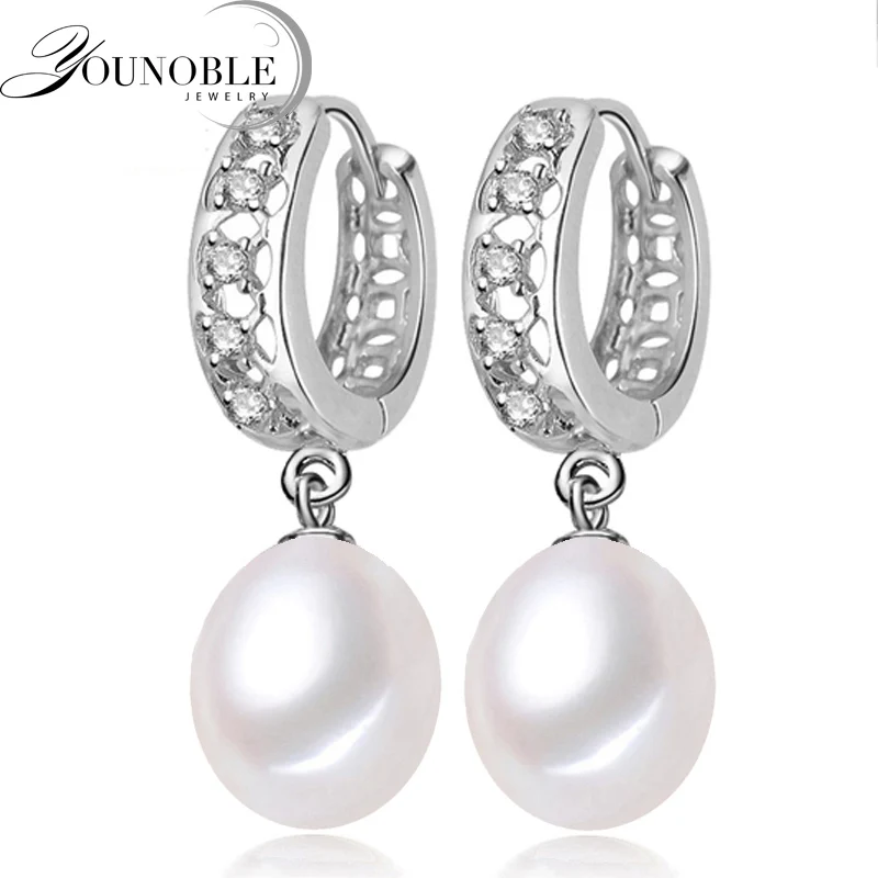 White Fine Pearl Earrings Natural Freshwater Pearl 925 Sterling Silver Pearl Hoop Earrings Jewelry For Woman Gift