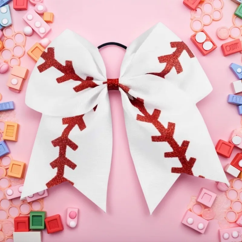 

1Pack Softball Cheer Bows - Sparkly Baseball Hair Accessories with Elastic Band - for Girls & Women's Team Sports (Yellow/Red)