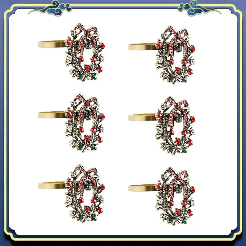 A56P-6Pcs Christmas Wreath Napkin Rings Metal Napkin Buckle Napkin Holder Napkin Circle Hotel Restaurant Wedding Party Dinner Ta