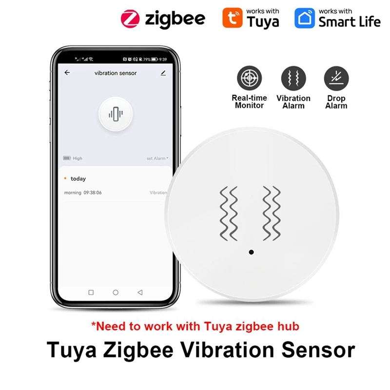 Tuya Zigbee สมาร์ทเซ็นเซอร์การสั่นสะเทือนการตรวจสอบแบบเรียลไทม์ประตูหน้าต่างการตรวจจับสมาร์ทเซ็นเซอร์ป้องกันความปลอดภัย