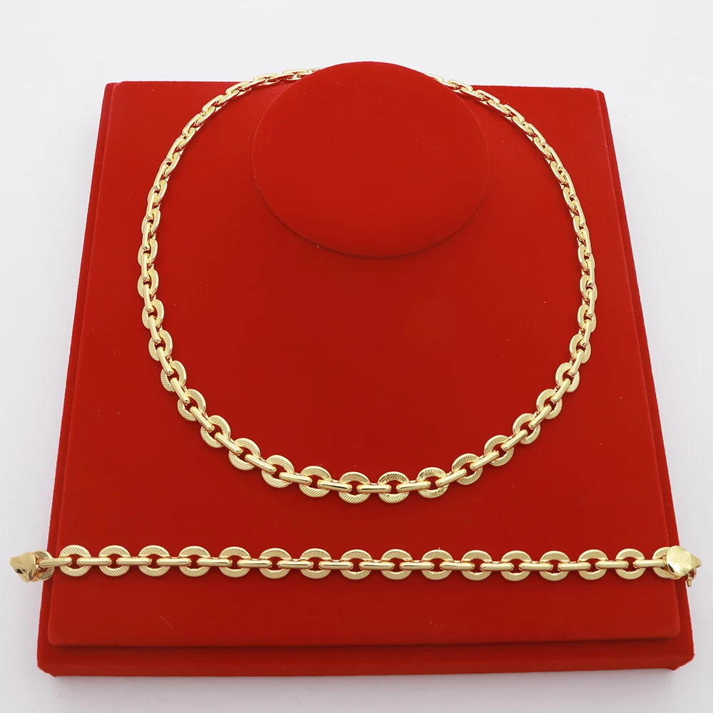 

45cm High Quality Necklace Gold Plated Jewelry for Men and Women Chain with Hand Chain Bracelet Earrings Optional