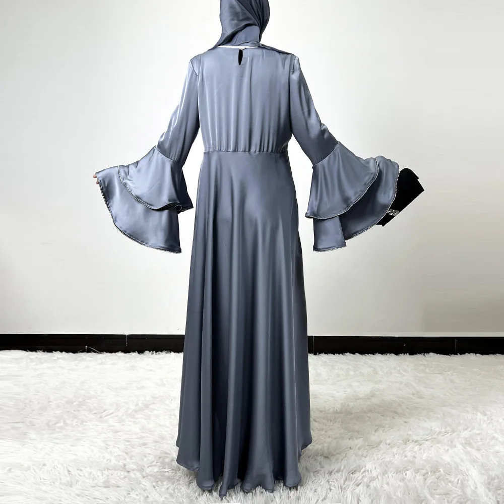 Vestido musulmán Abaya de lujo para mujer con bufanda chal, decoración de cadena de diamantes, mangas acampanadas en capas, bata islámica, fiesta, Ramadán