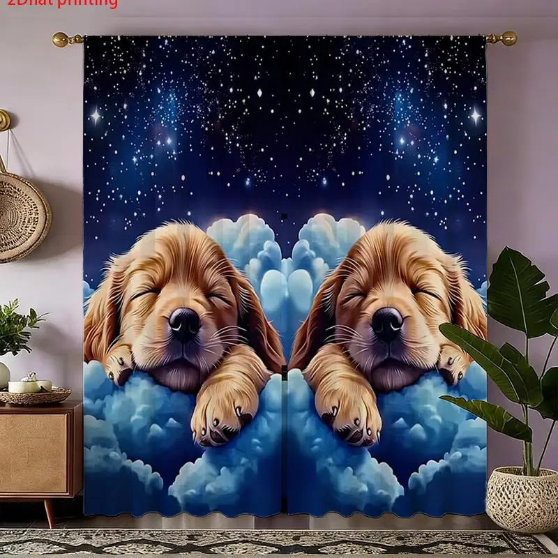Dreamy Galaxy Dog Puppy Curtain Starry Night Celestial Pet Window Drapes for Kids Nursery Room Decor Luxury Large Art Print