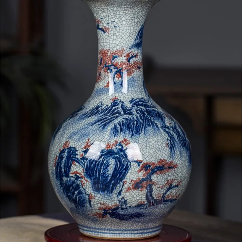 

Jingdezhen porcelain national wind blue and white vase decoration home living room flower arrangement antique rack