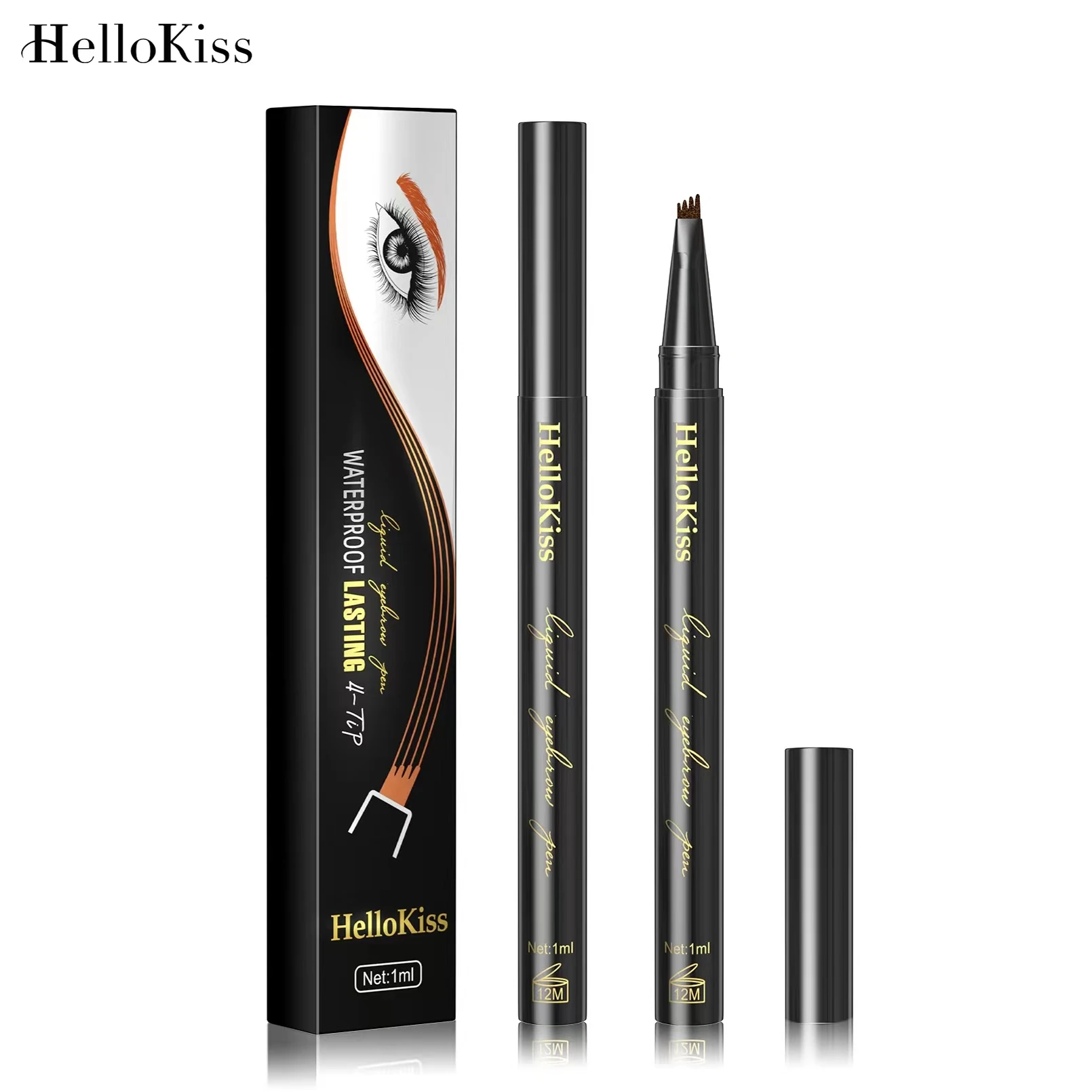 Hellokiss ปากกาเขียนคิ้ว4สีแบบดินสอเขียนคิ้วมืออาชีพกันน้ำได้ยาวนาน4สีเครื่องสำอางคิ้วธรรมชาติใหม่