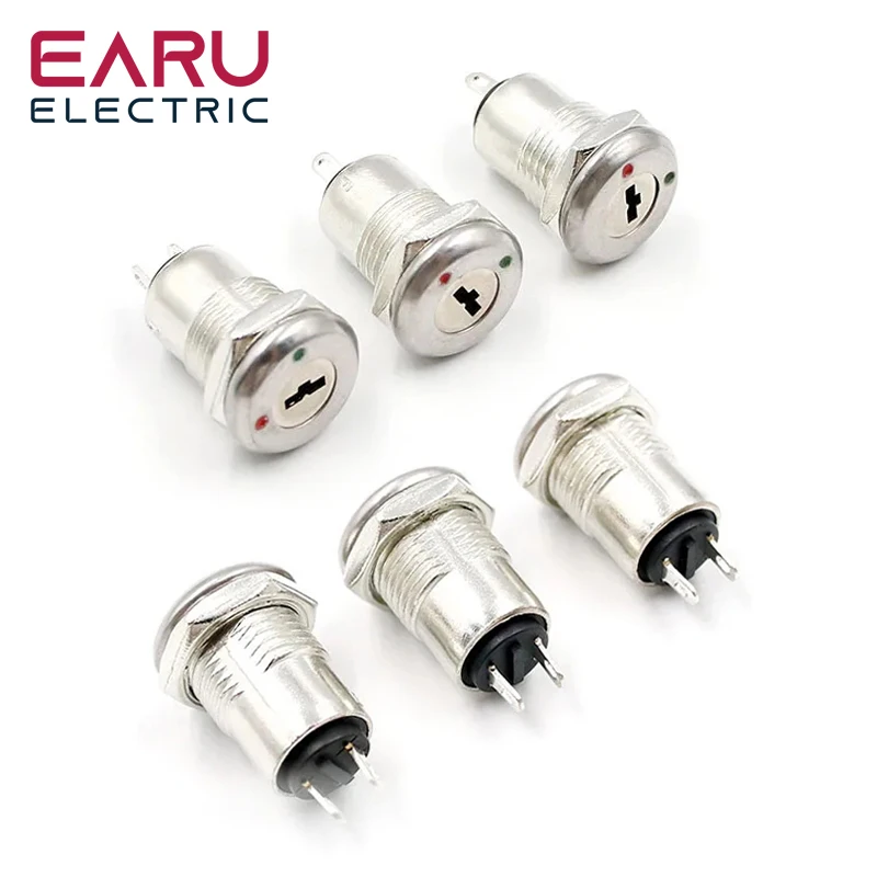 12mm Zinc Alloy Electronic Key Switch ON OFF Lock Switch Phone Lock Security Power Switch Tubular Terminals+2 Keys 2 Position