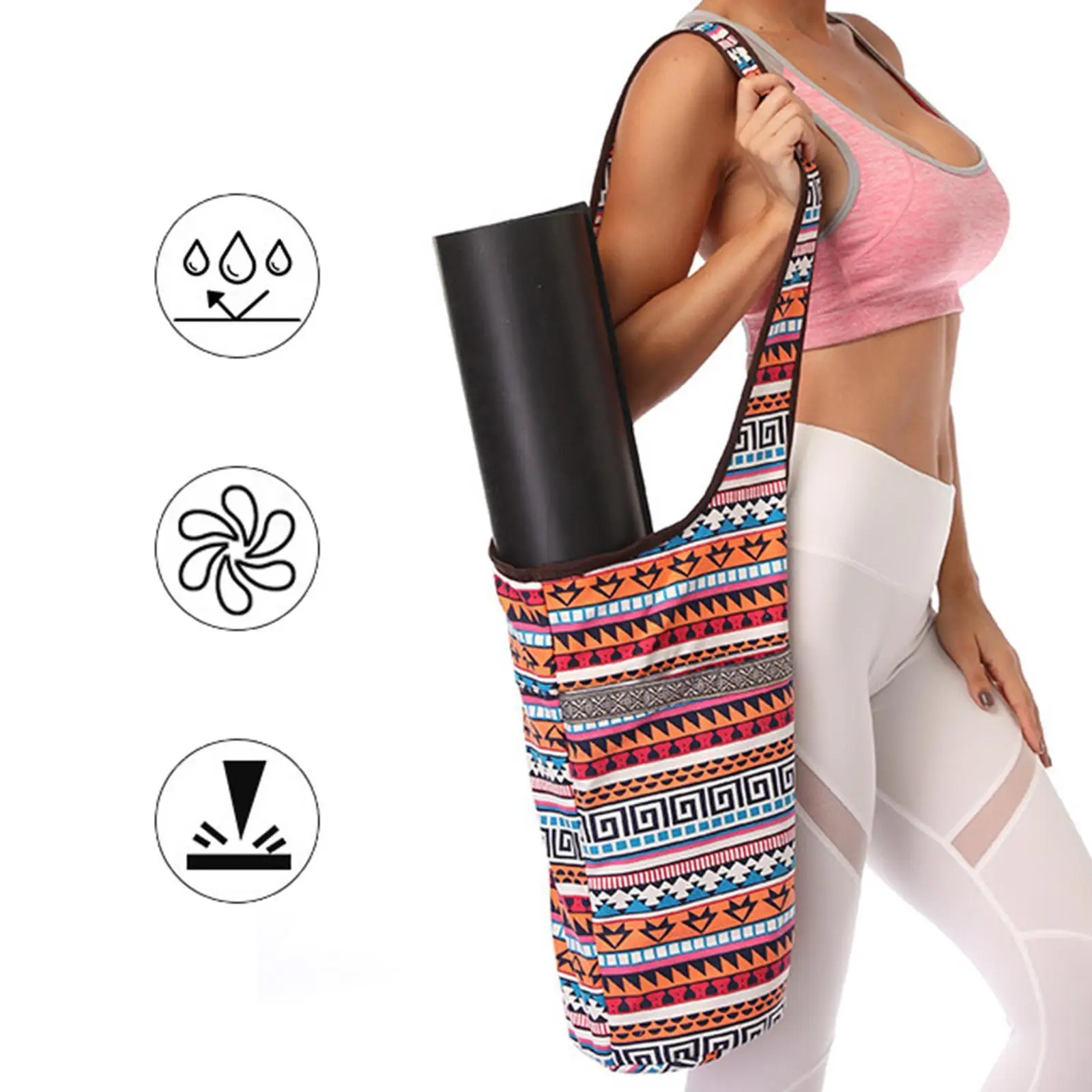 

Fashion Yoga Mat Bag Canvas Yoga Bag Large Zipper Pocket Washable Fitness Pouch Yoga Mat Tote Sling Carrier Fitness Supplies