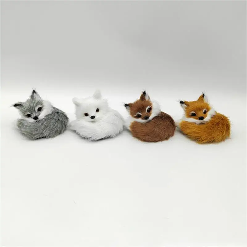 Light Weight Simulation Fur Model Portable Animal Doll Simulation Fox Home Decorations For Home Decoration Car Decoration White