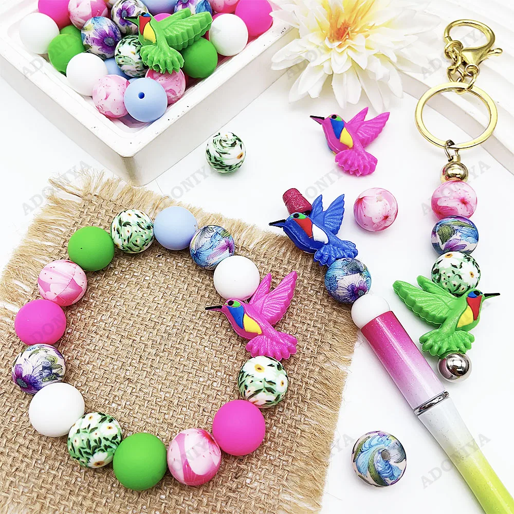 32/55-teiliges buntes Vogel-Silikonperlen-Set zum Selbermachen von Perlenketten, Armbändern, Dekorationen, Stiften, Schmuckanhängern usw. Feiertags-Geburtstagsgeschenk – Detail 5