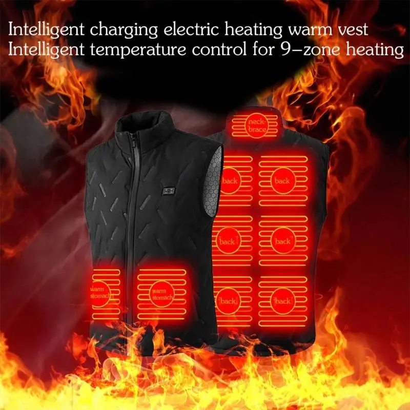 M6CD 9 구역 가열 조끼(USB 전원 제어 포함) 방풍 스탠드 칼라 야외 스포츠용 겨울 열 민소매 코트