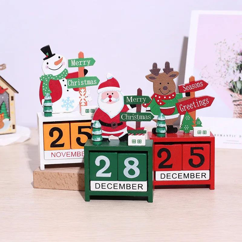 Wooden Countdown Calendar Christmas Decorations Ornament Gift Party Supplies Window Table Home Decor Santa Claus Snowman Elk