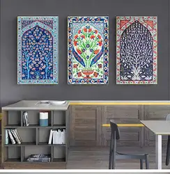 Turkish Tile Tree of Life Watercolor Painting Prints Traditional Ottoman Floral Wall Art Picture Canvas Poster Home Decor