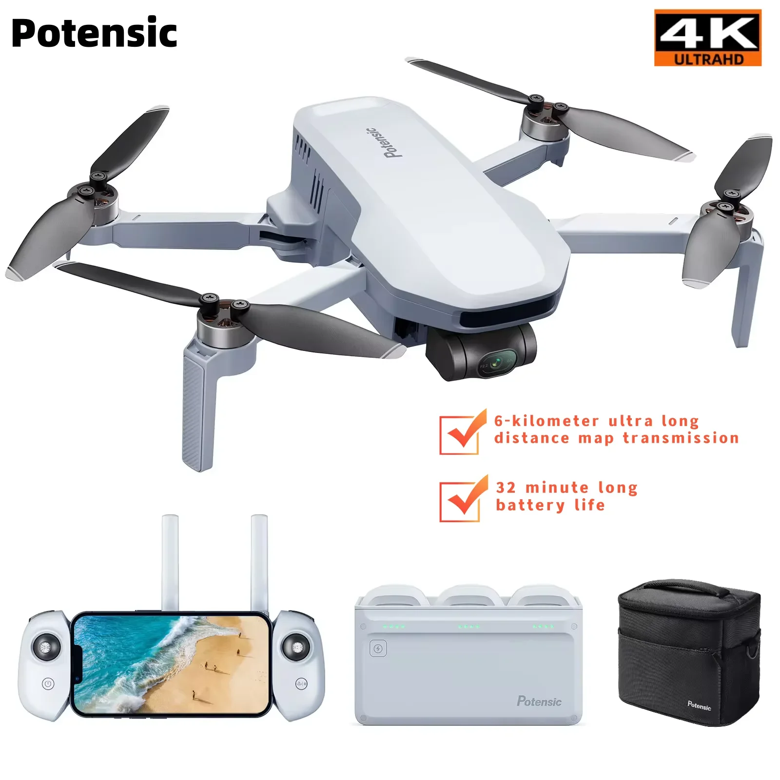 Potensic 4K Camera Drone Professional Mini Drone with 3 Axis Gimbal GPS 6KM Brushless RC Toys Quadcopter for Travel Gifts ATOM