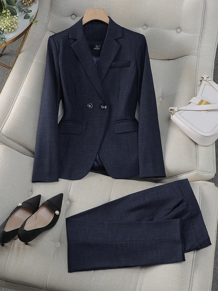 Purple Gray Navy Solid Women Pant Suit Office Ladies Female Business Work Wear 2 Piece Set Formal Blazer Jacket And Trouser