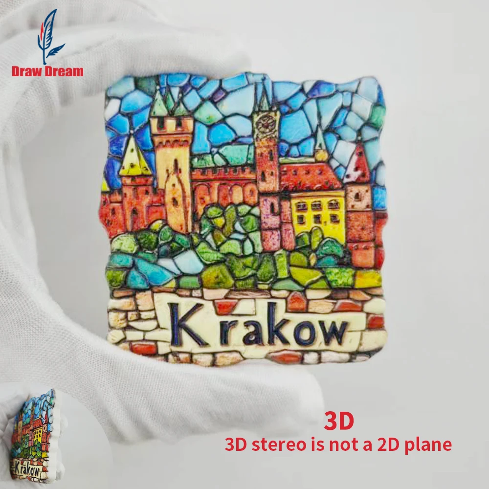 1 unidade de Ímã de Geladeira Criativo 3D em Relevo de Cracóvia, Polônia, um Souvenir Colecionável de Viagem Mundial, Adequado para Decoração de Casa e Escritório, Ímã de Geladeira Magnético Personalizado e Exclusivo d