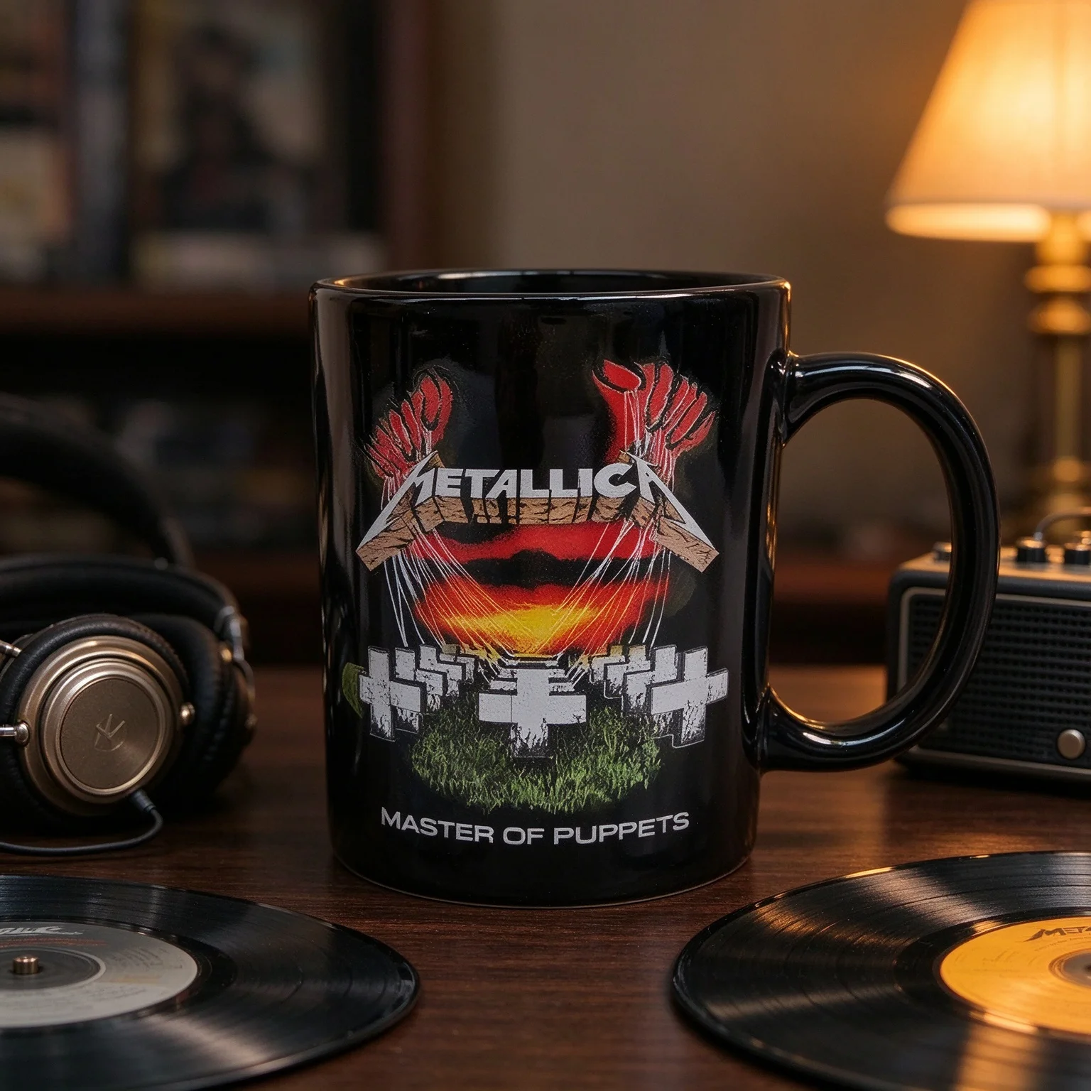 Vintage Heavy Metal Art Print Black Ceramic Coffee Mug, Retro Rock Graphic Tea Cup, Home Drinkware & Fan Gift