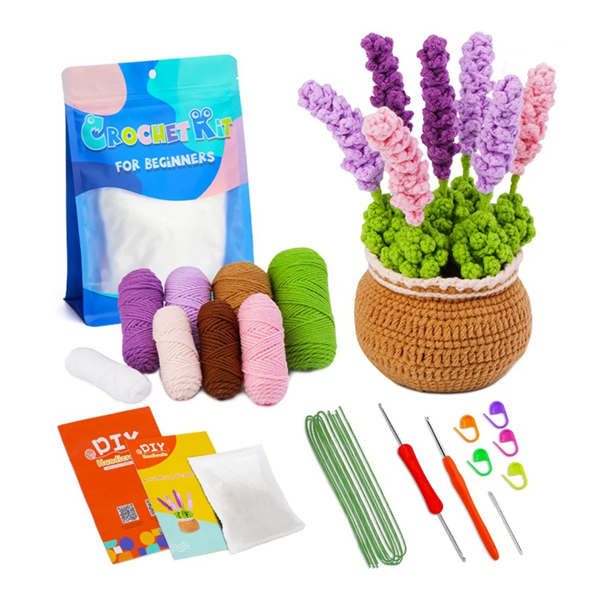 AT53 Crochet Kit DIY Lavender Crochet Kit with Needles Plush Doll Easy