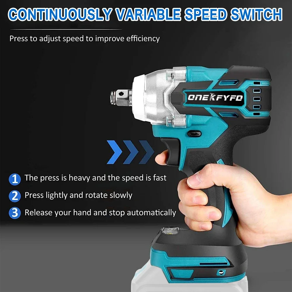 2 IN 1 350 N.M Brushless Cordless Electric Impact Wrench 1/2 inch Screwdriver Socket Power Tools for Makita 18V（No Battery）