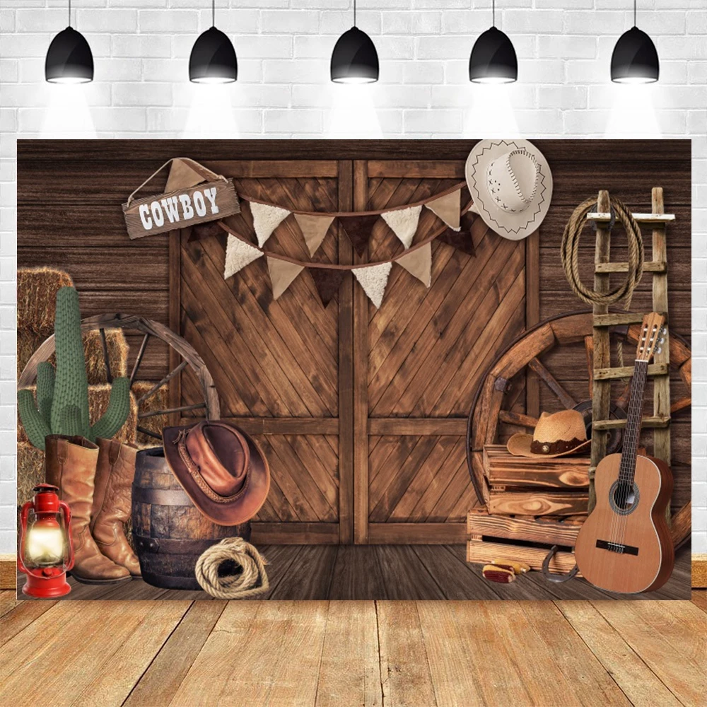 Western Cowboy Photography Backdrop Wild West Rustic Farm Barn Wood House Saloon Baby Portrait Birthday Party Photo Background