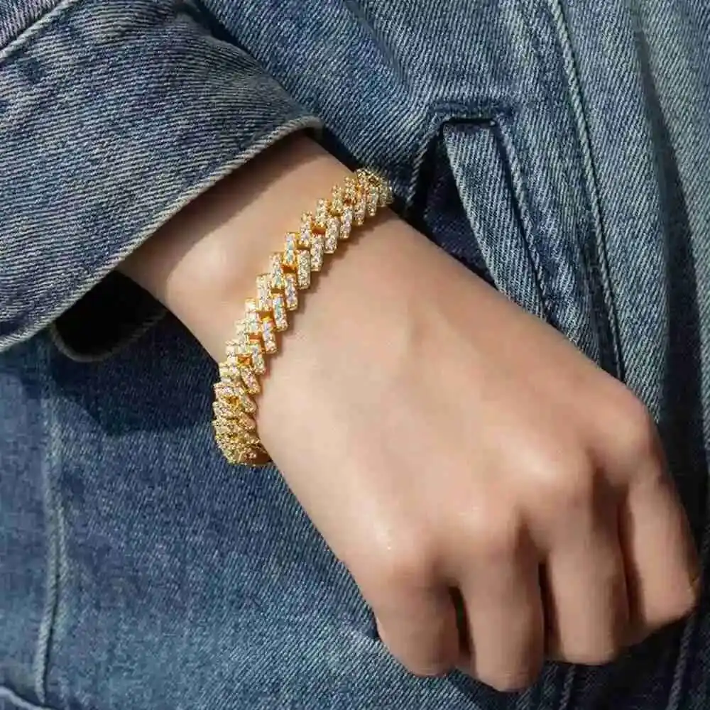 

Hip Hop Jewelry 10mm S925 Silver Iced Out Mens Moissanite Cuban Link Chain Bracelet