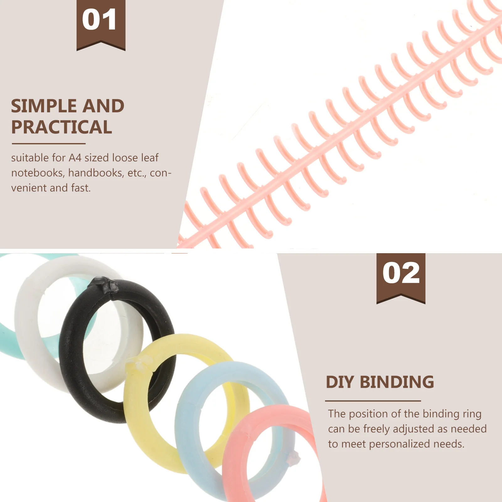 Anillos de encuadernación de colores, bobinas de encuadernación de hojas sueltas de plástico para cuaderno, álbum de recortes, Bloc de notas, suministros de organización Diy, 6 uds.