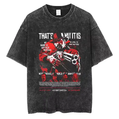 Arthur Morgan Player Role Playing Short Sleeve Shirt Women's Gothic Clothing Shirt 90s Retro Red Dead Redemption 2 Washed Shirt