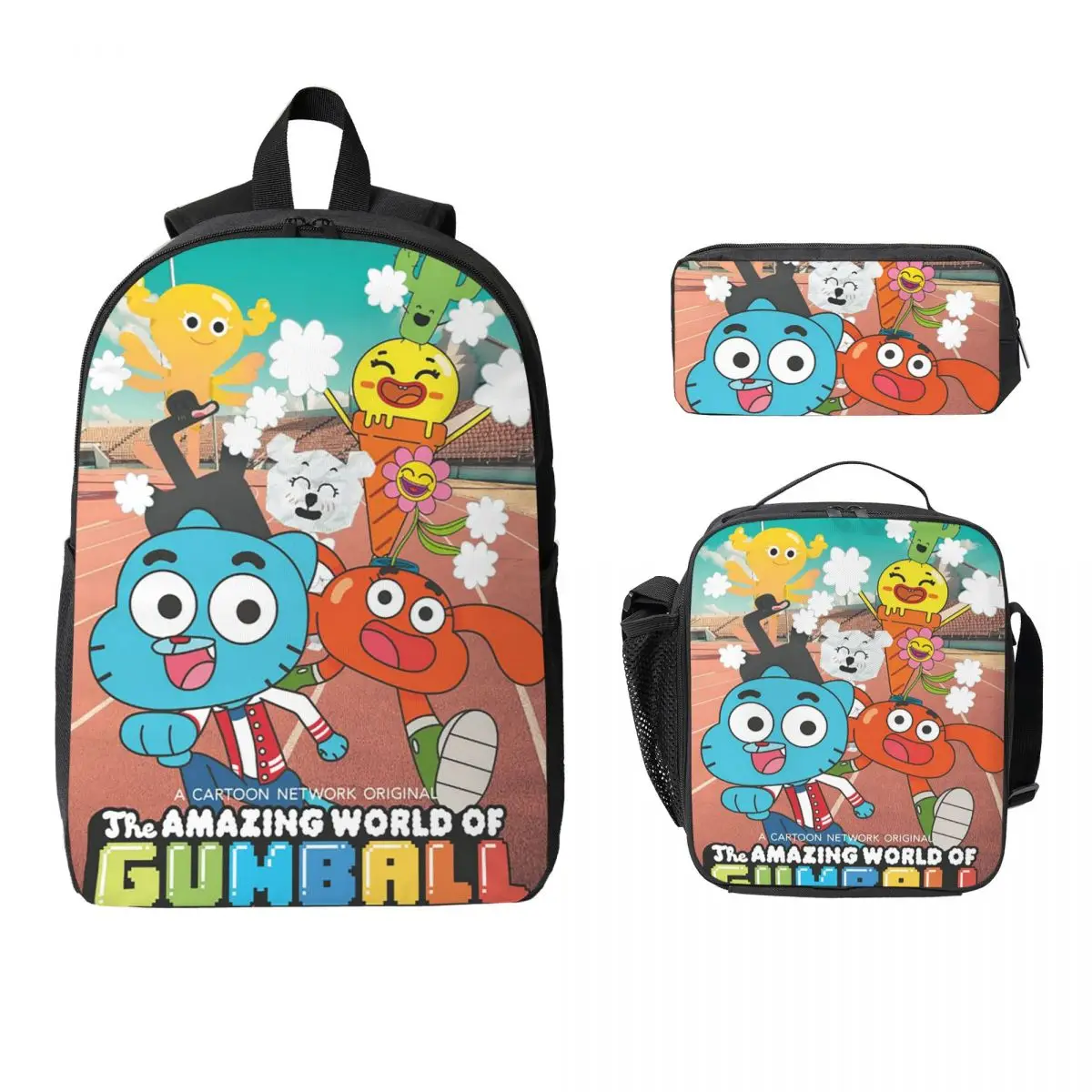 

Рюкзак The Amazing World Of Gumball для мальчиков и девочек, школьная сумка, сумки на плечо для ноутбука, 3 шт., изолированная сумка для обеда, пенал