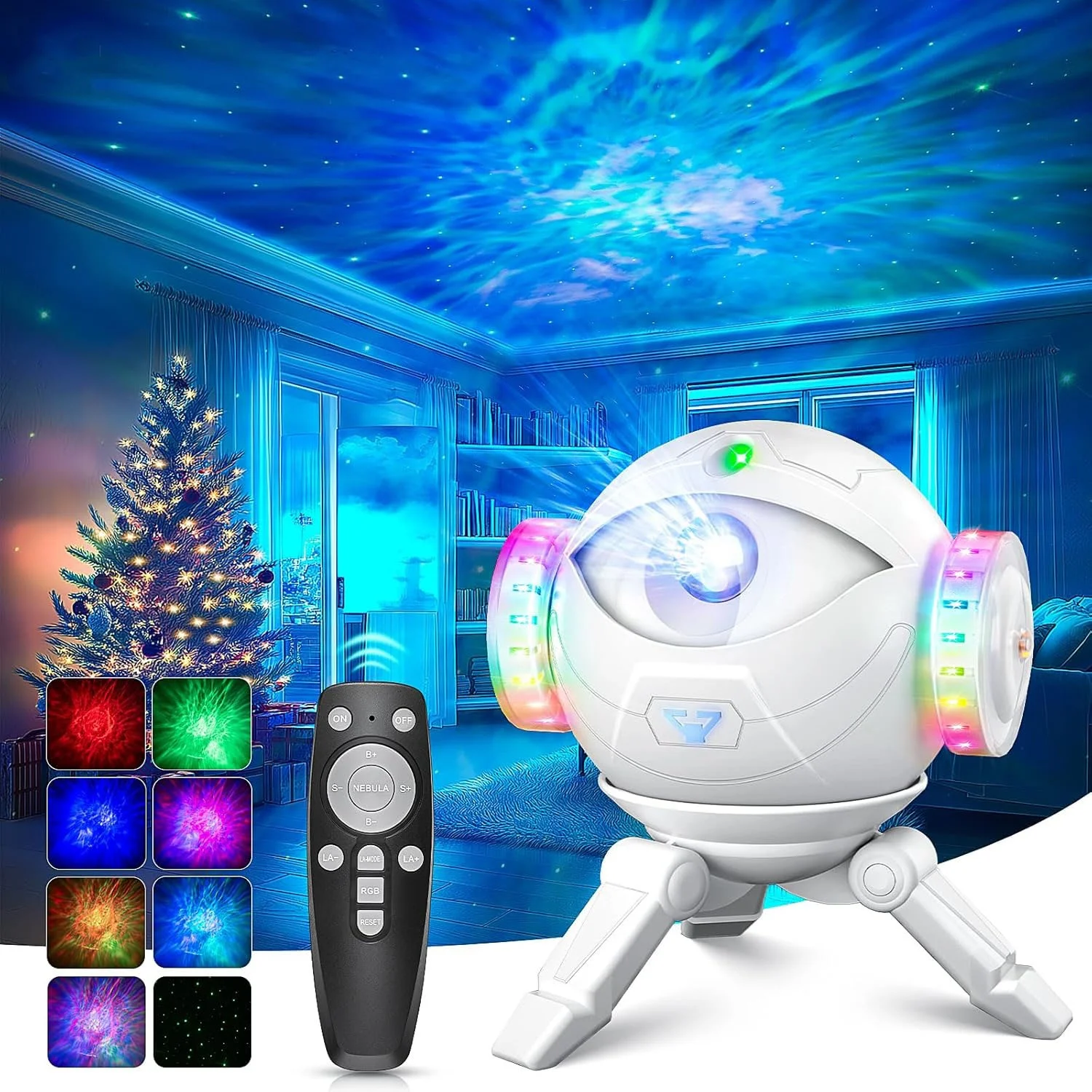 Projecteur de veilleuse ciel étoilé, lumière d'ambiance de vague de nébuleuse de galaxie, 360 °   Lampe d'ambiance rotative pour la décoration de la chambre à coucher, cadeau cool pour enfants