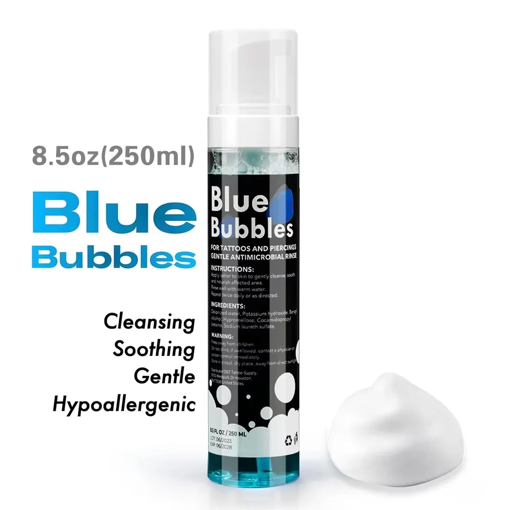 

2 шт. по 8,5 унций: Синее пенящееся мыло для ухода за татуировками и пирсингом - нежная, увлажняющая и веганская формула для очищения кожи.